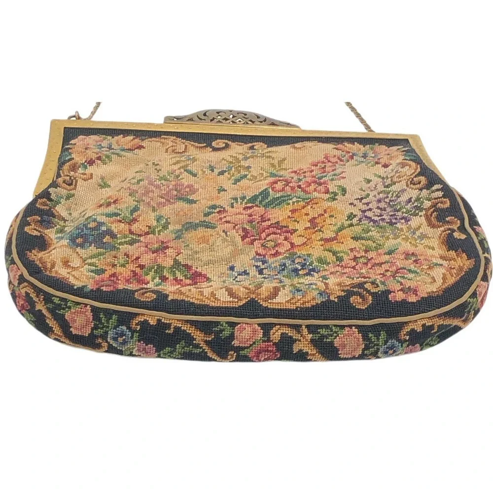 Antique Jolles Austria Purse Petit Point Floral Tapestry 1930s Orig Label